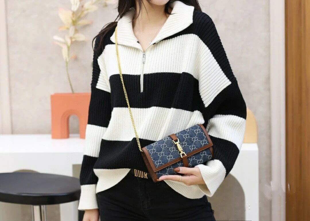 Gucci Jackie 1961 Chain Wallet 652681 in Blue Denim