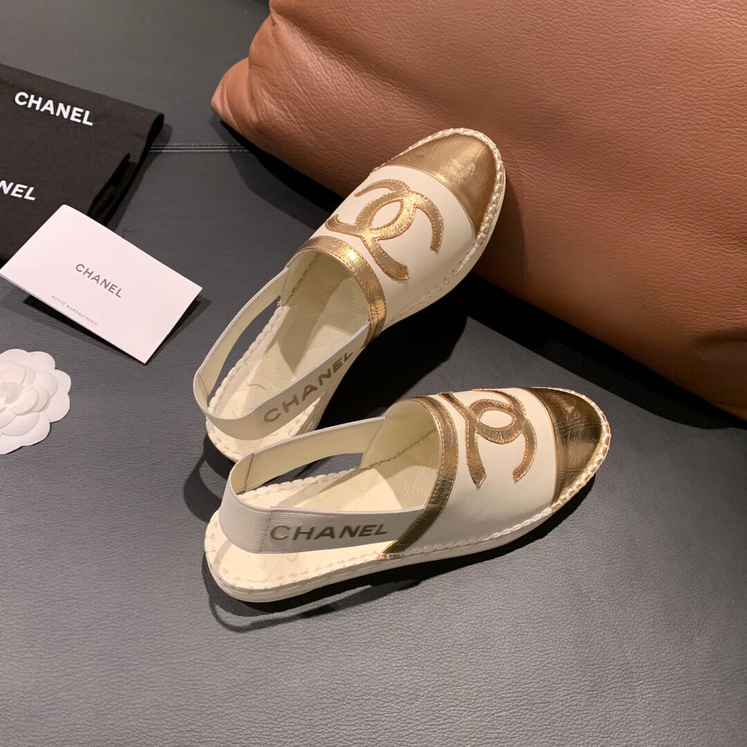 Chanel Slingback Espadrilles G34817 White/Gold