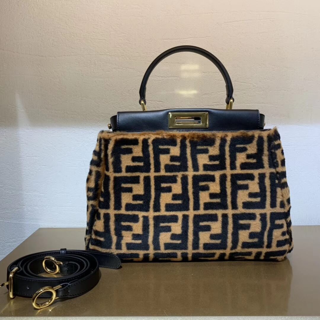 Fendi Peekaboo Iconic Medium Brown Sheepskin Bag 8BN290