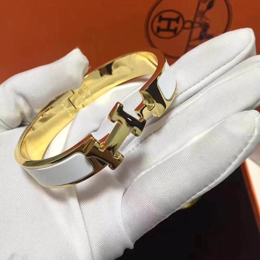 Hermes Narrow Clic H Bracelet In White