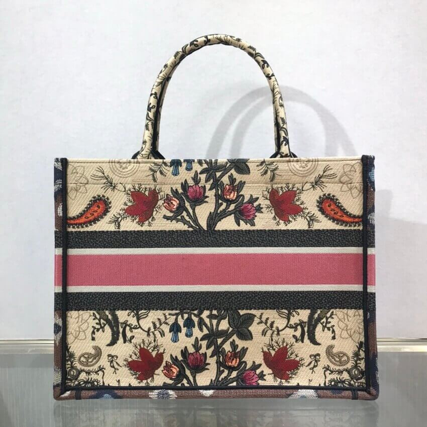Christian Dior Small Book Tote Broderie Flowers Multicolore M1296