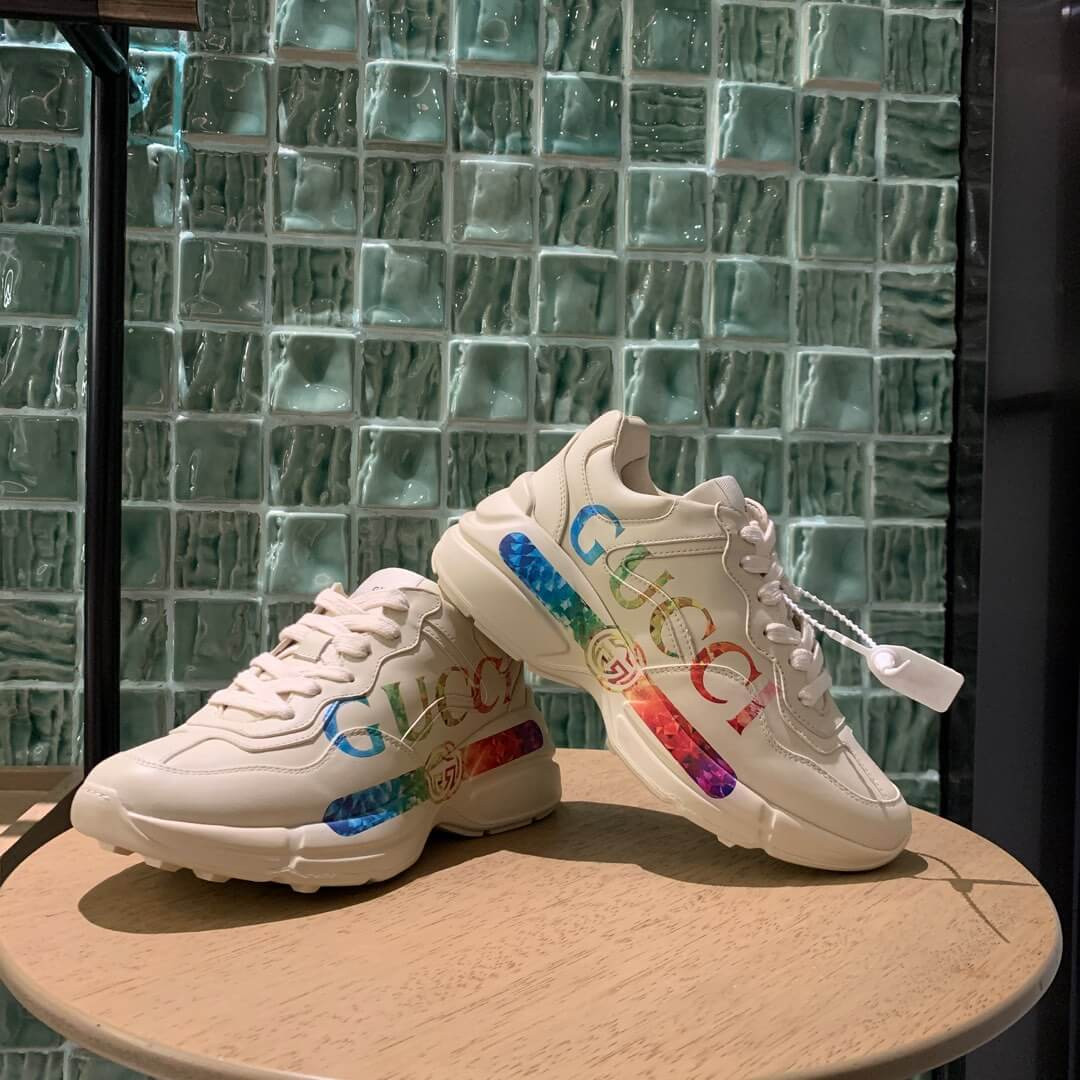 Gucci Rhyton Leather Sneaker With Gucci Logo 553608 White