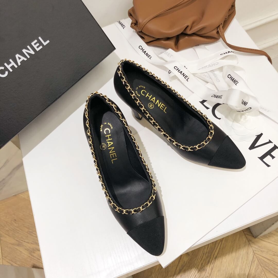 Chanel Grosgrain and Lambskin Chain 8.5cm Heel Ballerinas G35389