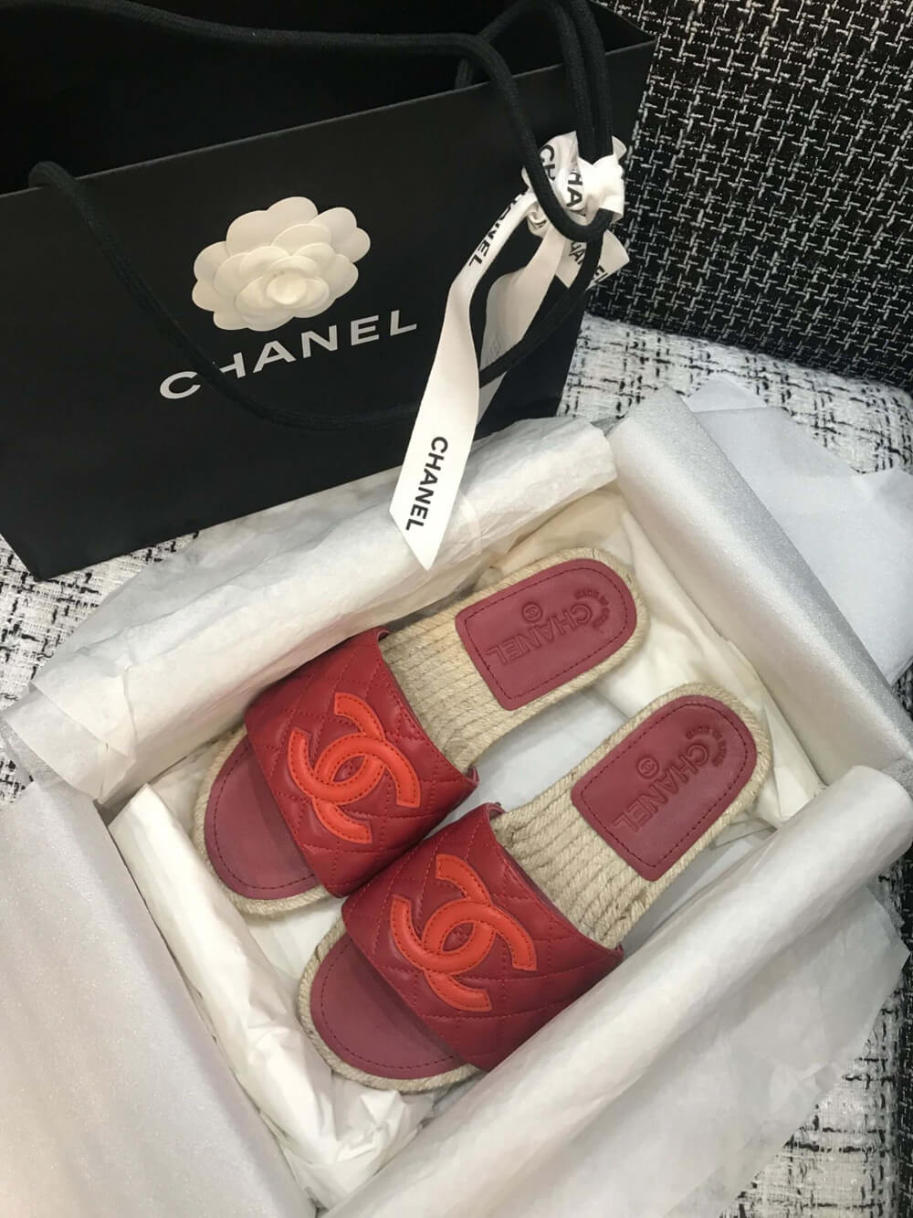 Chanel CC Quilted Mules G35604 Burgundy/Red
