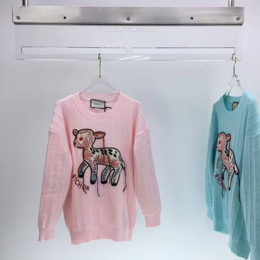 Gucci Mohair Sweater With Fawn Intarsia 639401