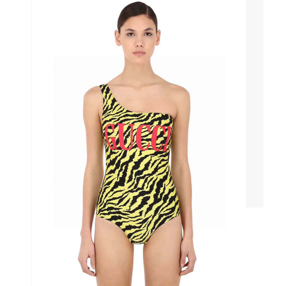 Gucci One-Shoulder Sparkling Logo Swimsuit 278618