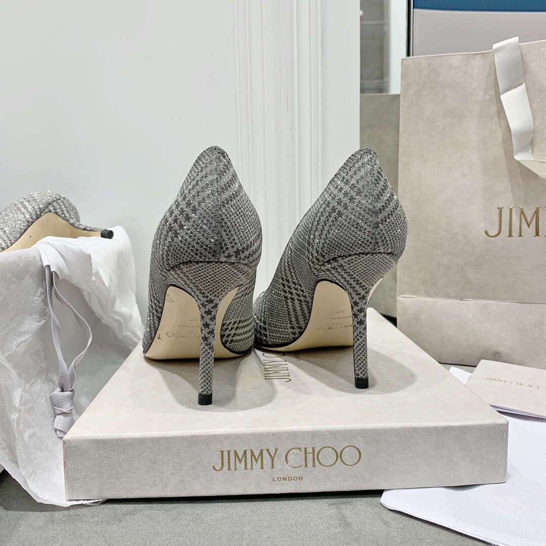 Jimmy Choo Romy Grey Glitter Fabric Pointy Toe Pumps 120011