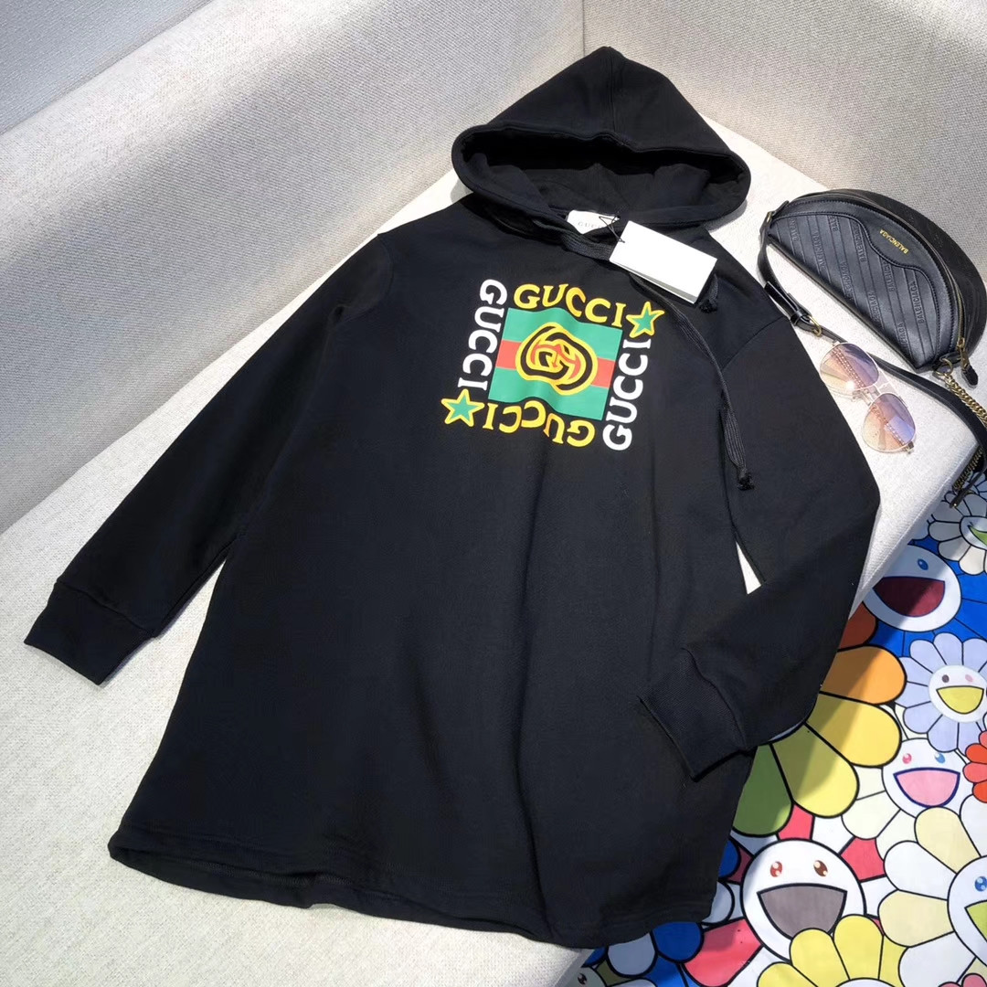Gucci Hooded Dress With Gucci Logo Star Print 610144