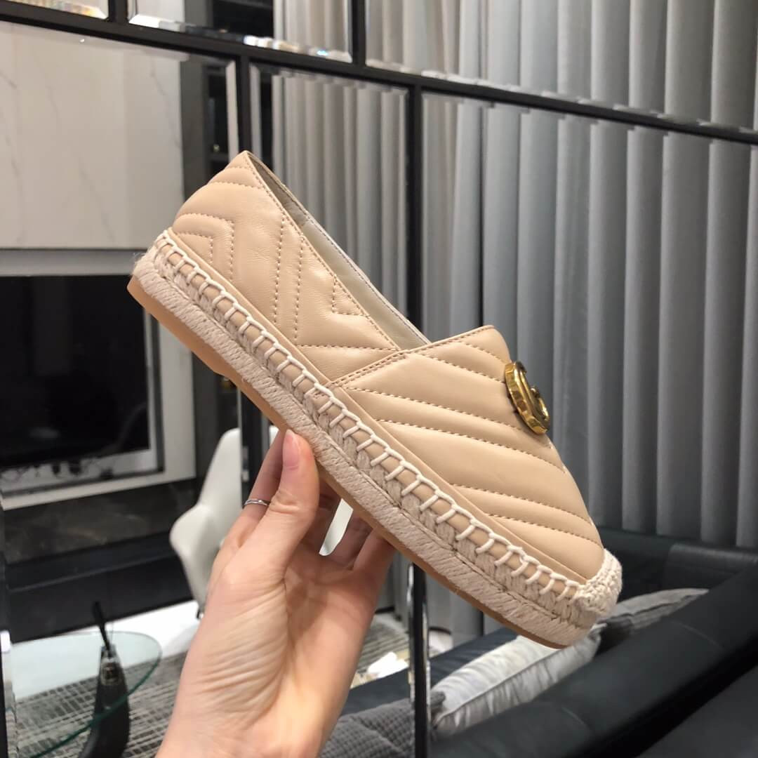 Gucci Chevron Leather Espadrille With Double G 551890 Beige