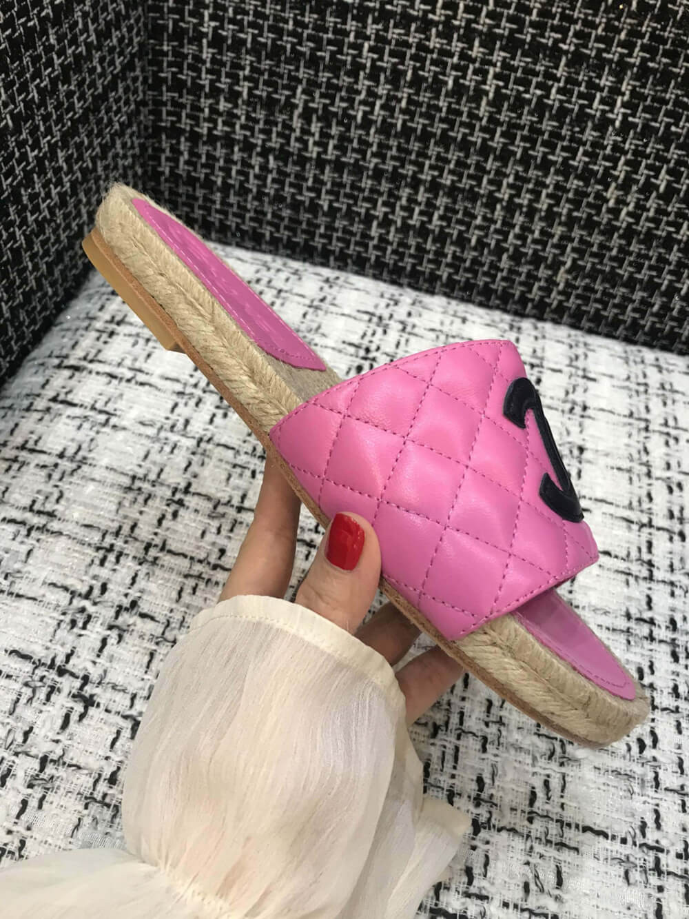 Chanel CC Quilted Mules G35604 Rosy/Black