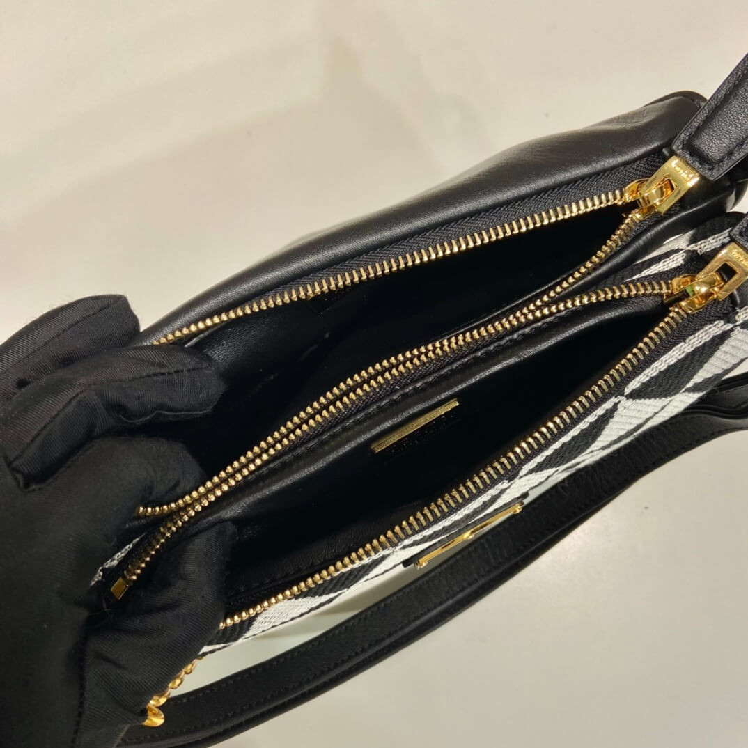 Prada Symbole Leather and Fabric Mini Bag 1BC176 Black/White