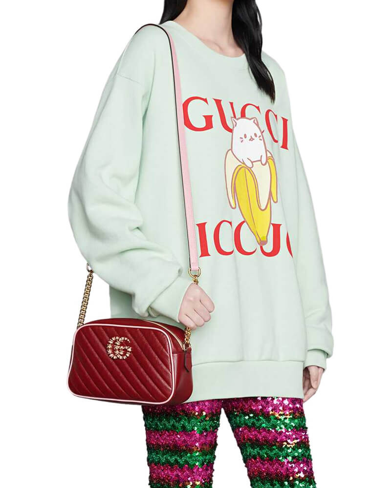 Gucci GG Marmont Small Shoulder Bag 447632 Red and Emerald Leather