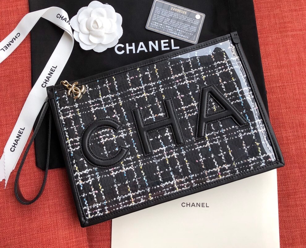 Chanel Large Tweed PVC Logo Pouches AP0360