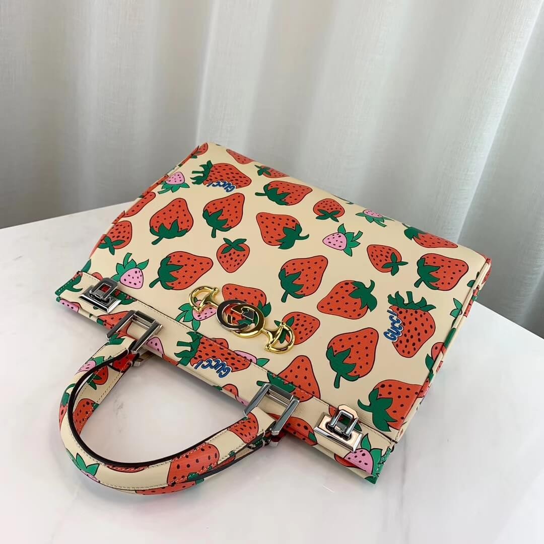 Gucci Zumi Strawberry Print Medium Top Handle Bag 564714
