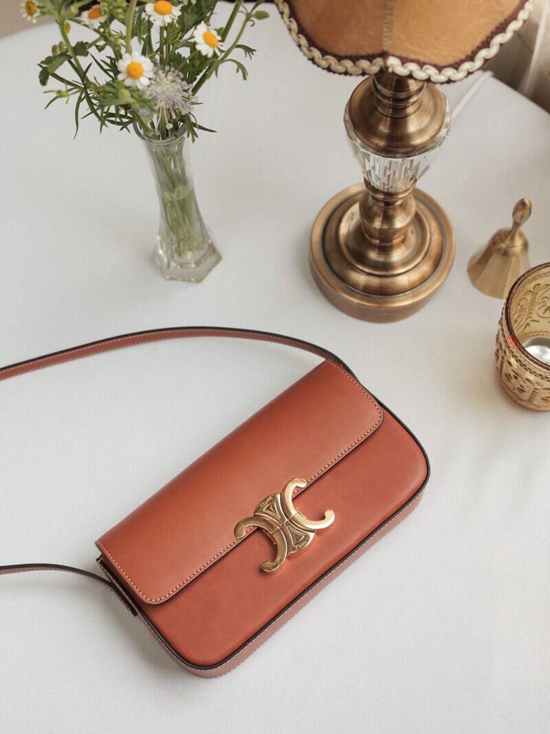 Celine Triomphe Shoulder Bag In Natural Calfskin 194143 Tan