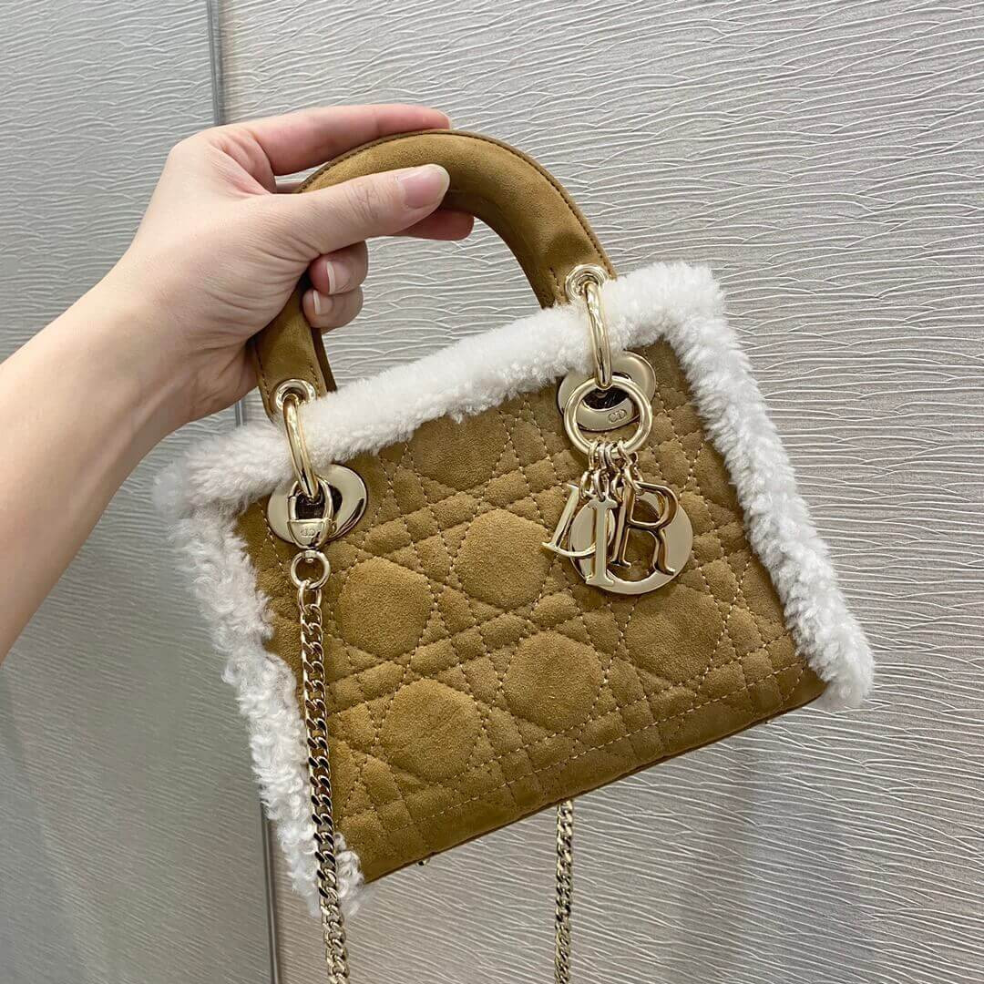 Mini Lady Dior Bag in Camel-Colored Shearling M0505