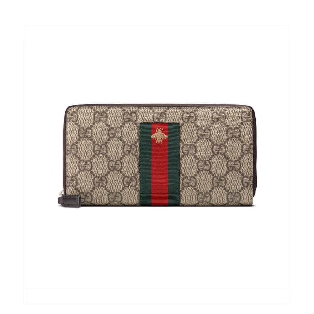 Gucci Bee Print Web GG Supreme Zip Around Wallet 408831