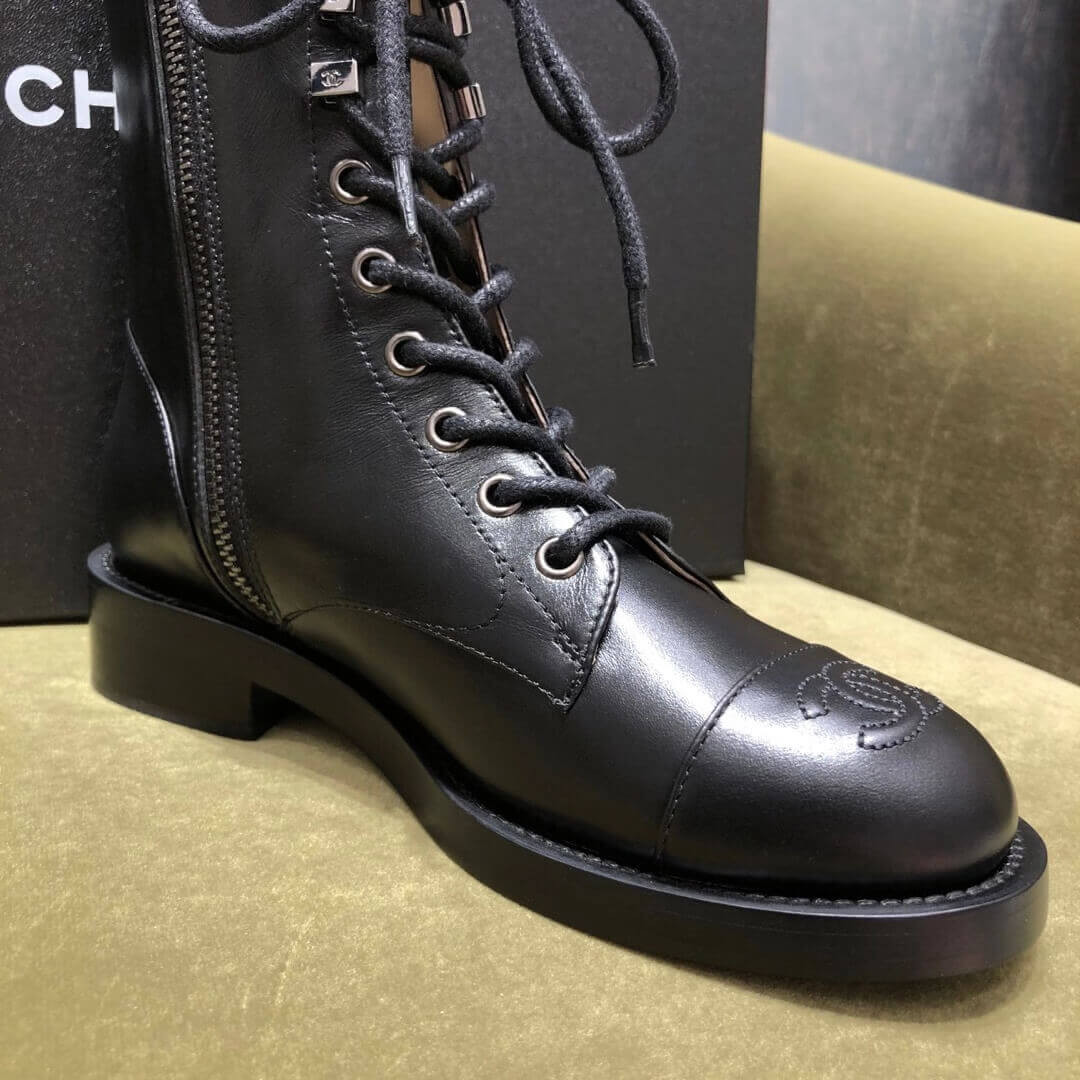 Chanel Black Lace-up Boots