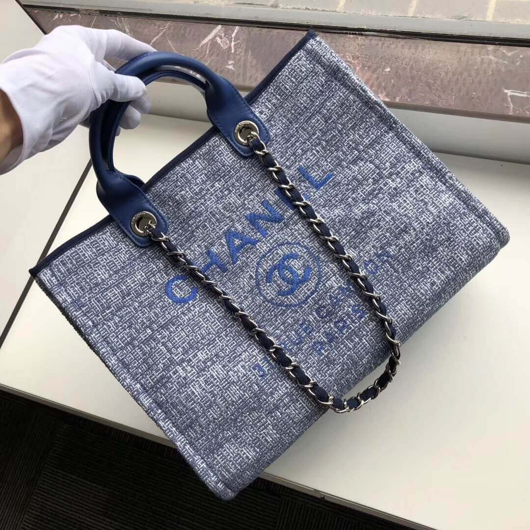 Chanel Deauville Tote 38cm Canvas Bag A66941 Blue Jacquard