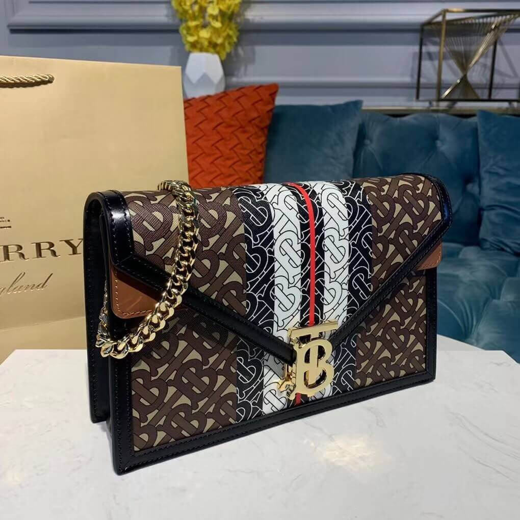 Burberry Small Monogram Stripe E-canvas TB Envelope Clutch 80203051