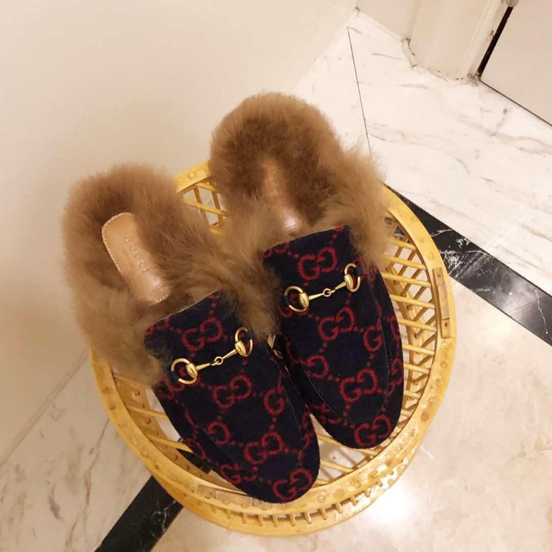 Gucci Princetown GG Velvet Slipper 448657 Black/Red