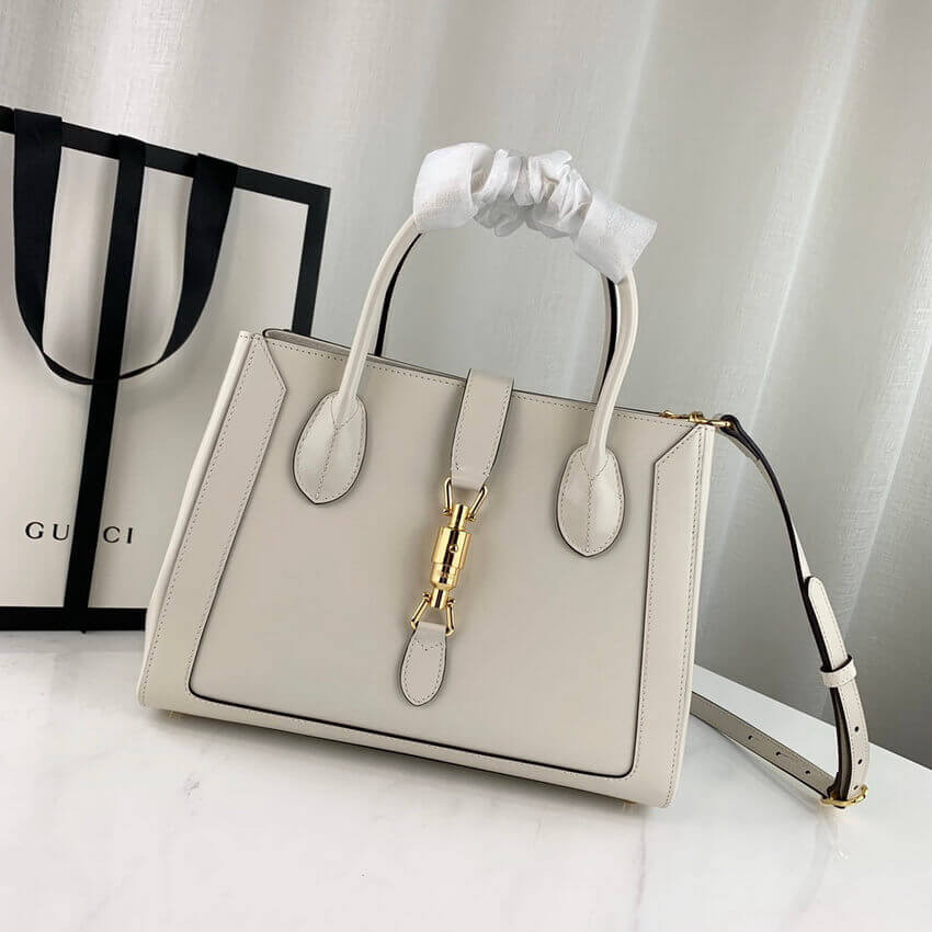 Gucci Jackie 1961 Medium Tote Bag in White Leather 649016