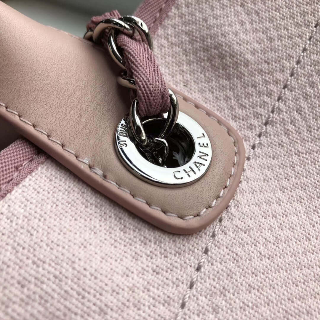 Chanel Deauville Tote 38cm Canvas Bag A66941 Pink/White