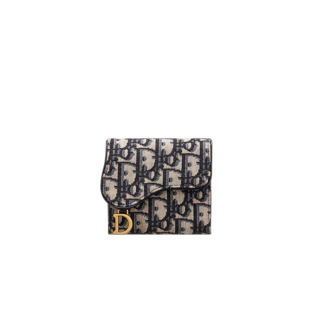 Christian Dior Medium Blue Saddle Tri-Fold Dior Oblique Wallet S5652