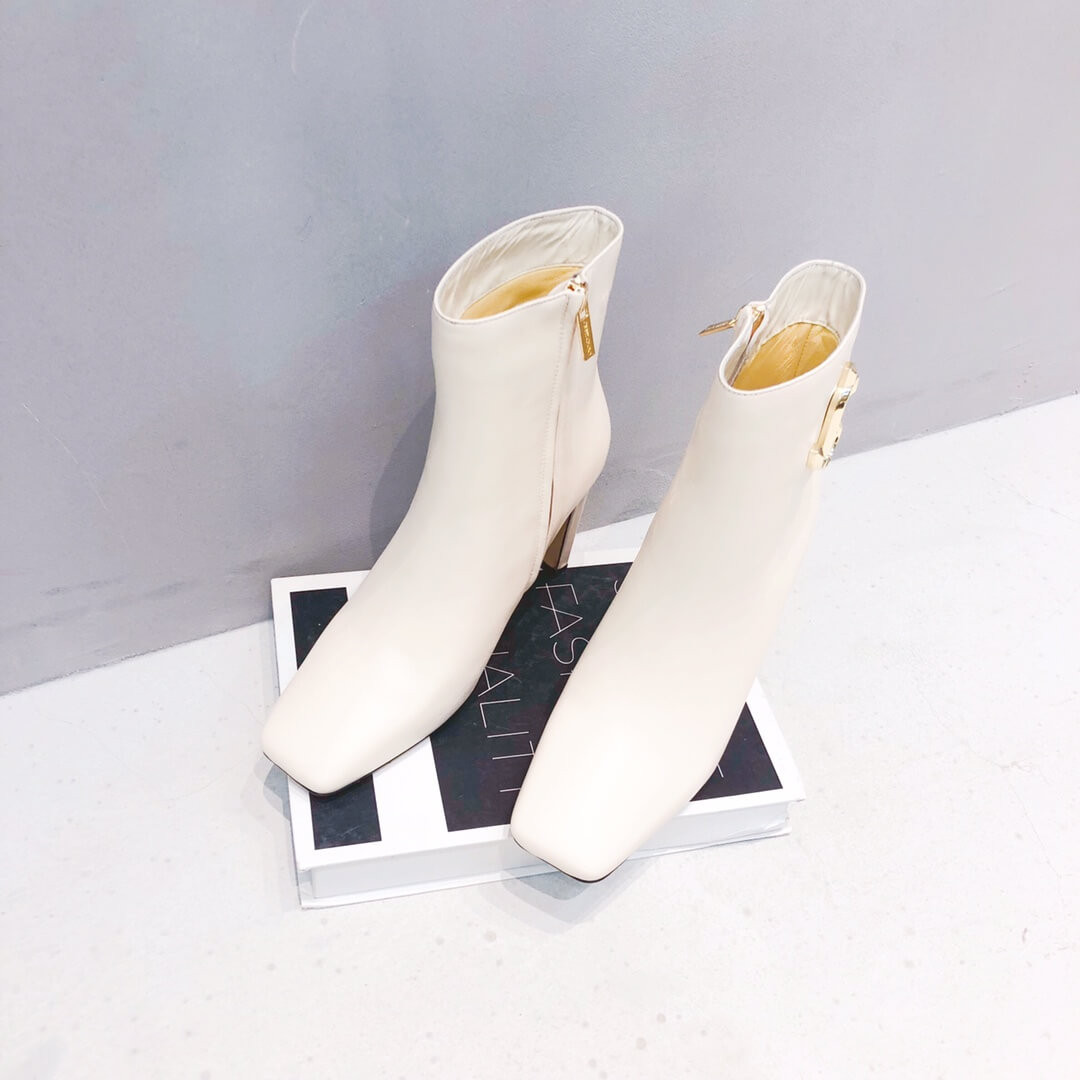 Jimmy Choo Latte Calf Leather Ankle Bootie with Gold JC Logo 80258