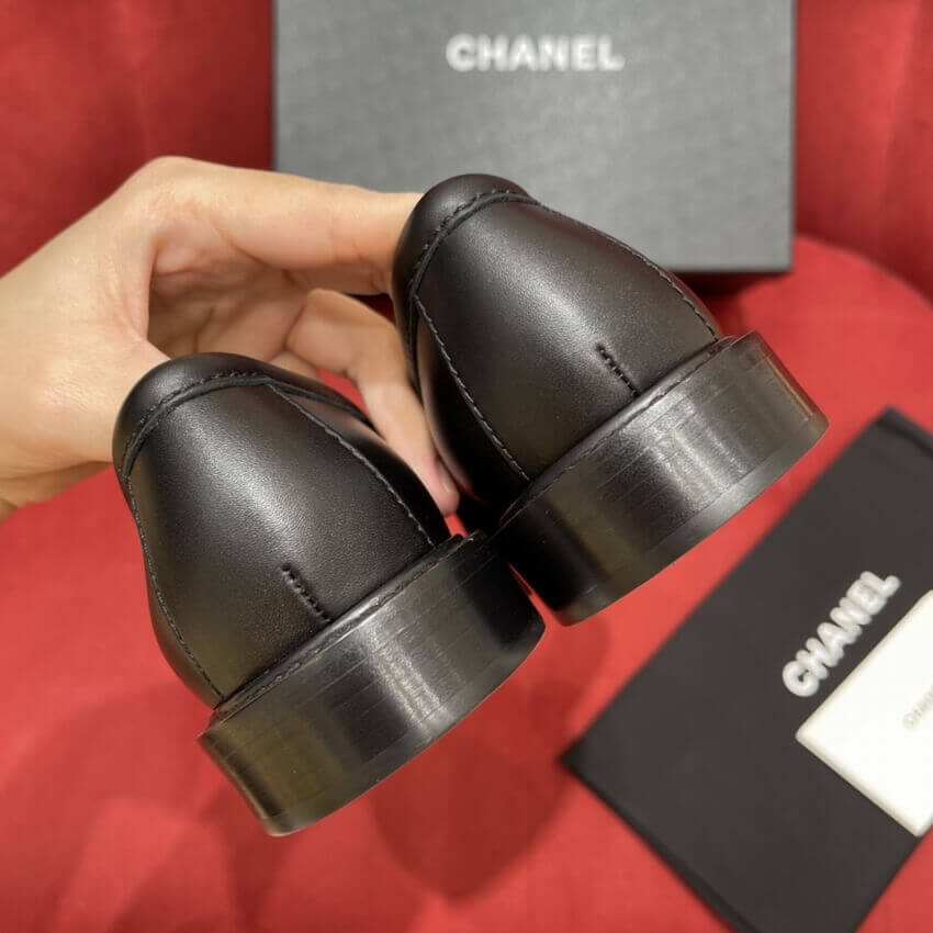 Chanel Black Leather and White Velvet Loafers