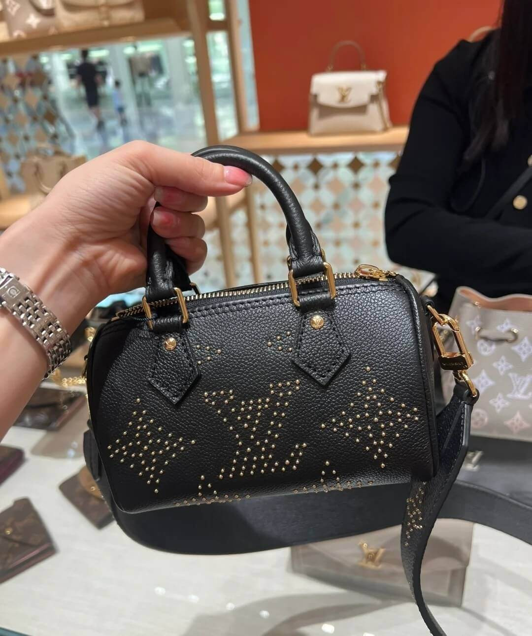 Louis Vuitton Nano Speedy M46745 Black Monogram Empreinte With Studs
