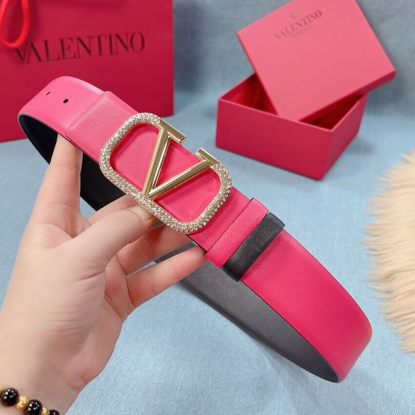 Valentino Garavini VLogo Pearl-Embellished Reversible Leather Belt