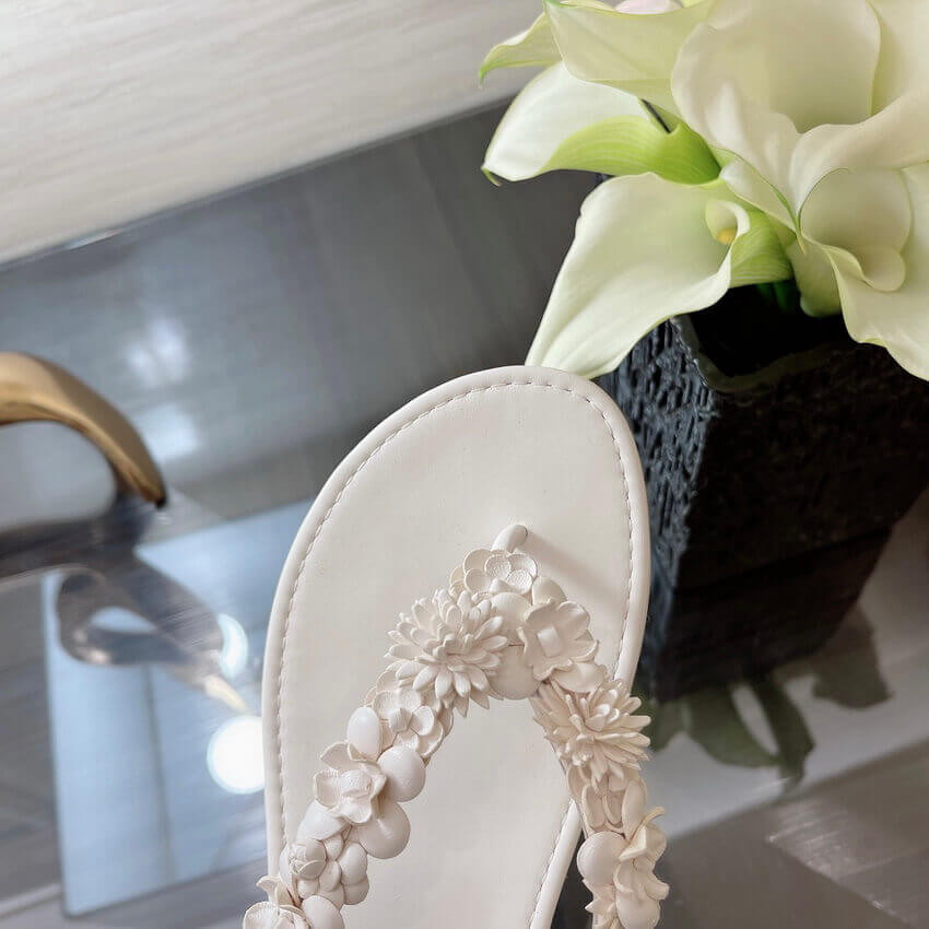 Chanel Lambskin Flowers Flip Flops