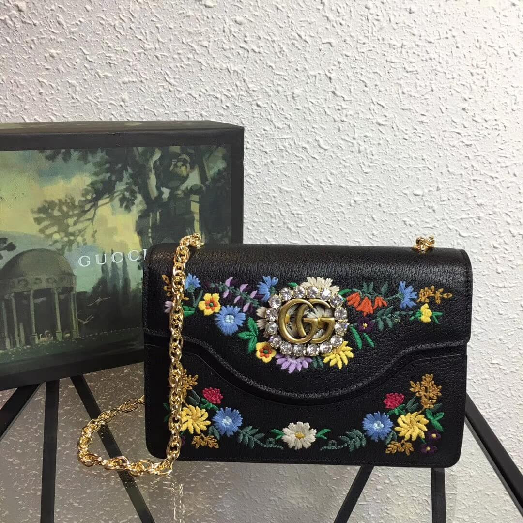 Gucci Floral Embroidered Small Leather Shoulder Bag 499617