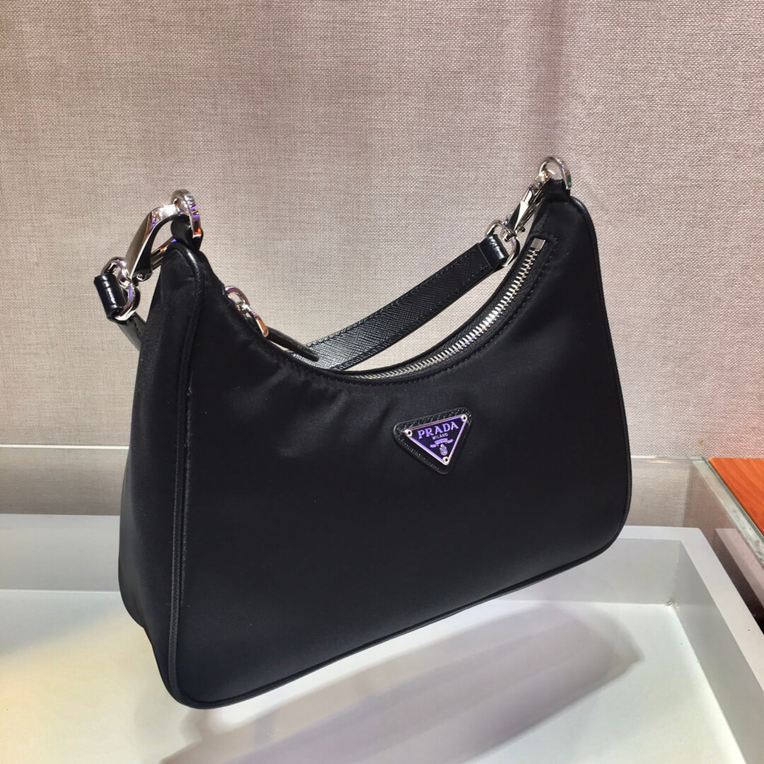 Prada Nylon And Crocodile Hobo Shoulder Bag 1BC204