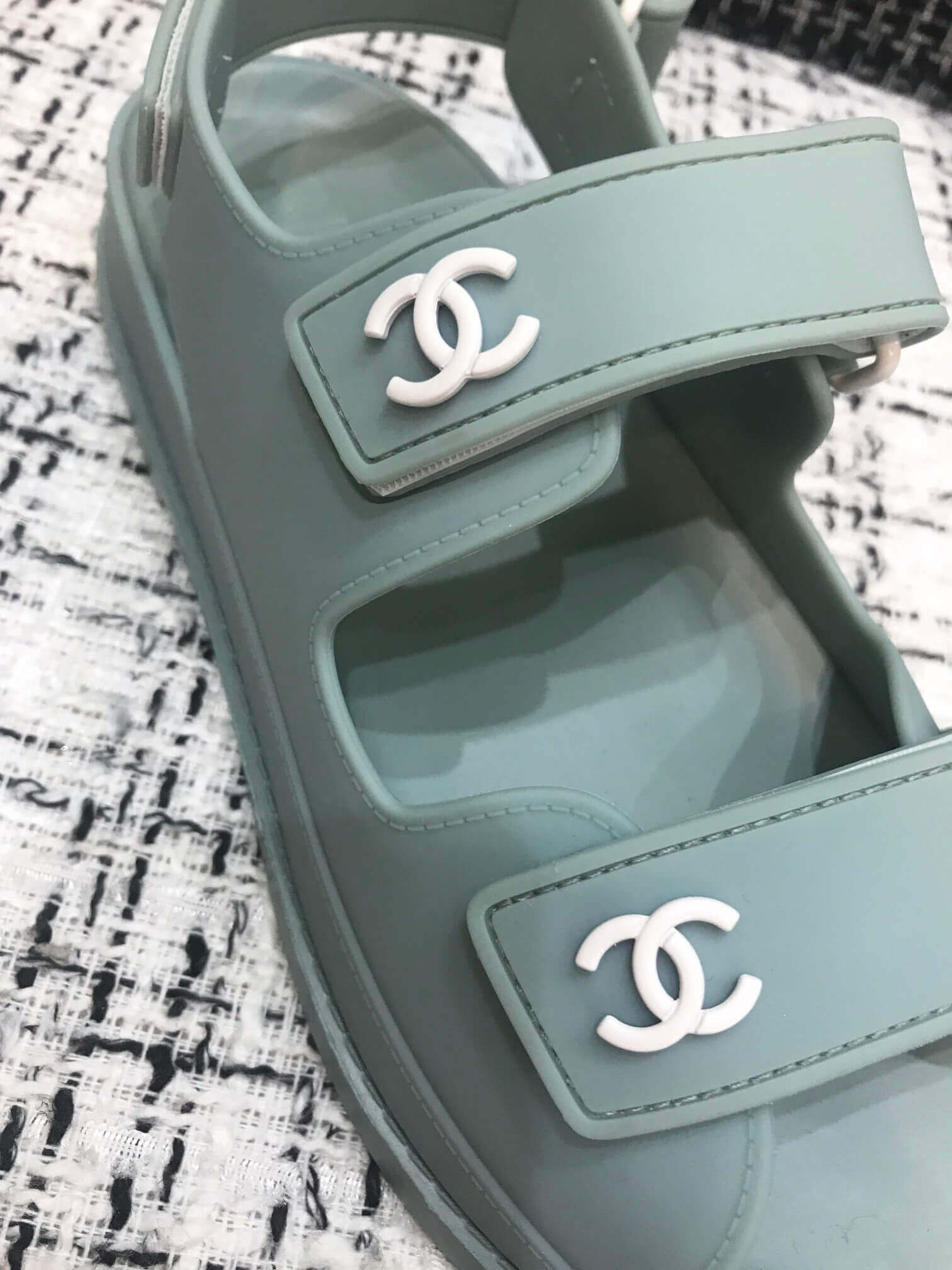 Chanel Velcro Sandals G31848 Light Green