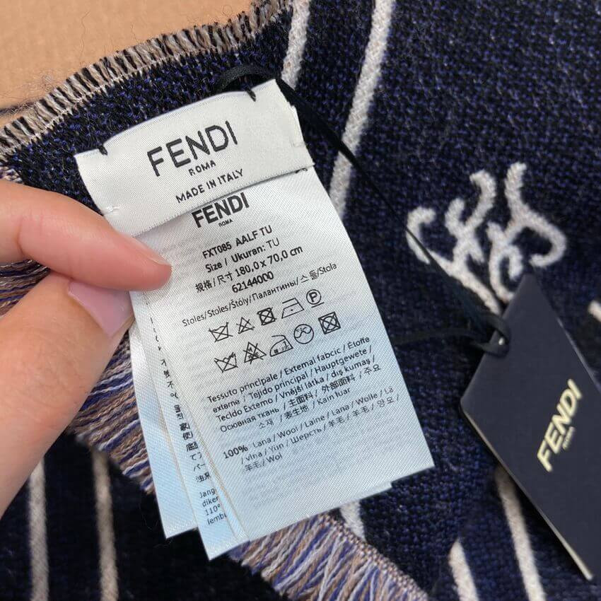 Fendi Wool Scarf In Beige/Blue FXT085