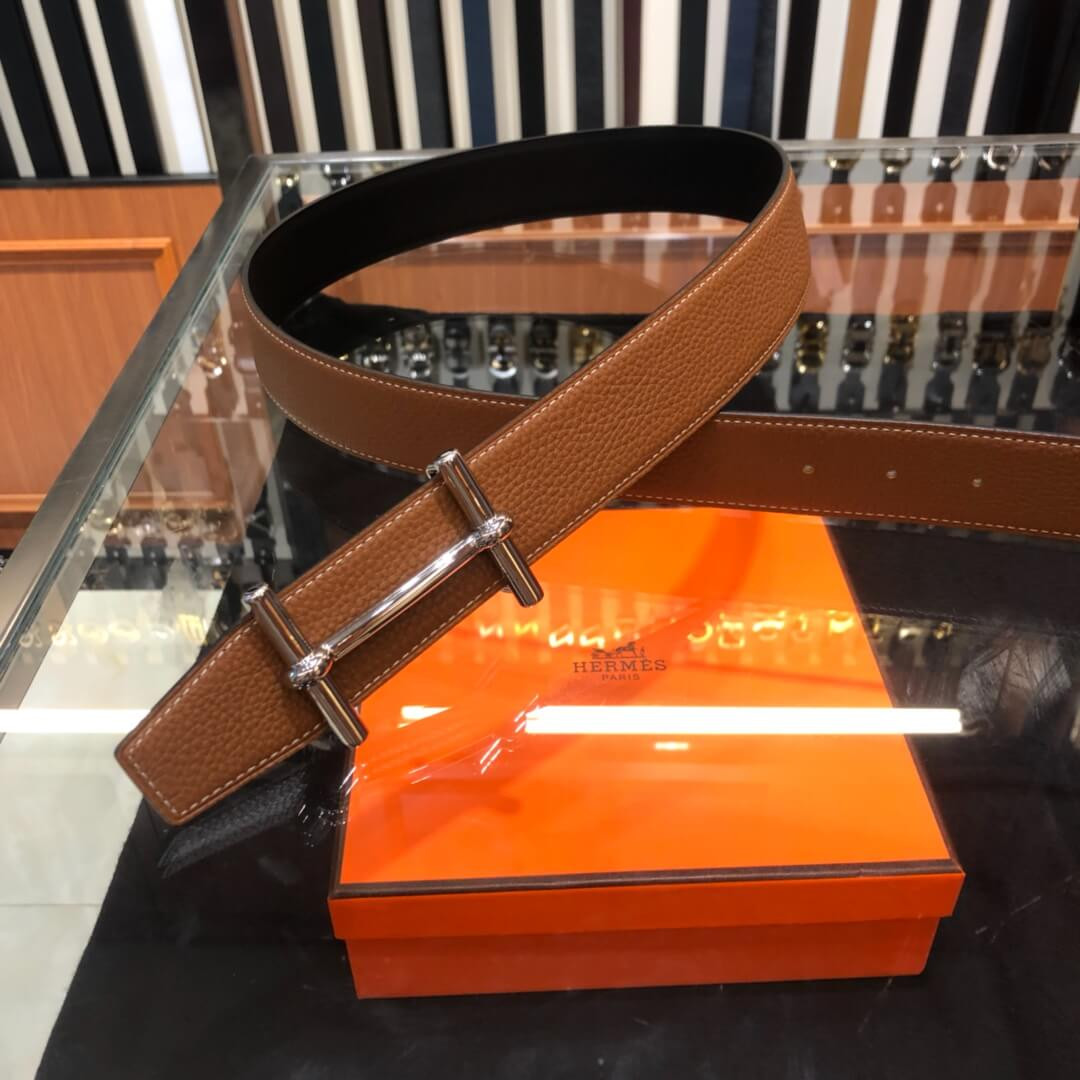 Hermes H Dancre Belt Buckle & Reversible Leather Belt 38mm H077938