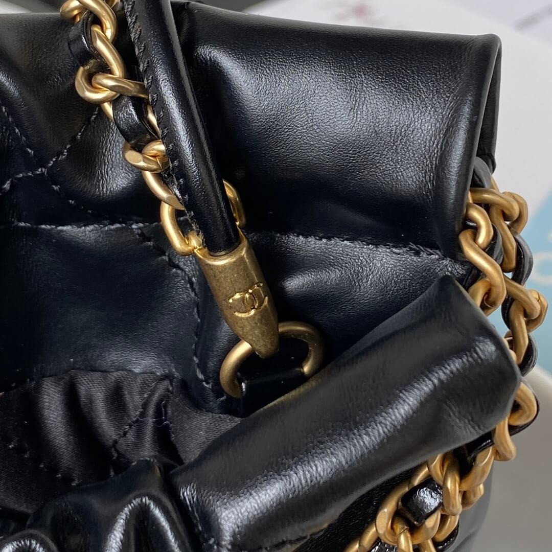 Chanel Mini 22 Handbag Shiny Calfskin & Gold Metal AS3980 Black