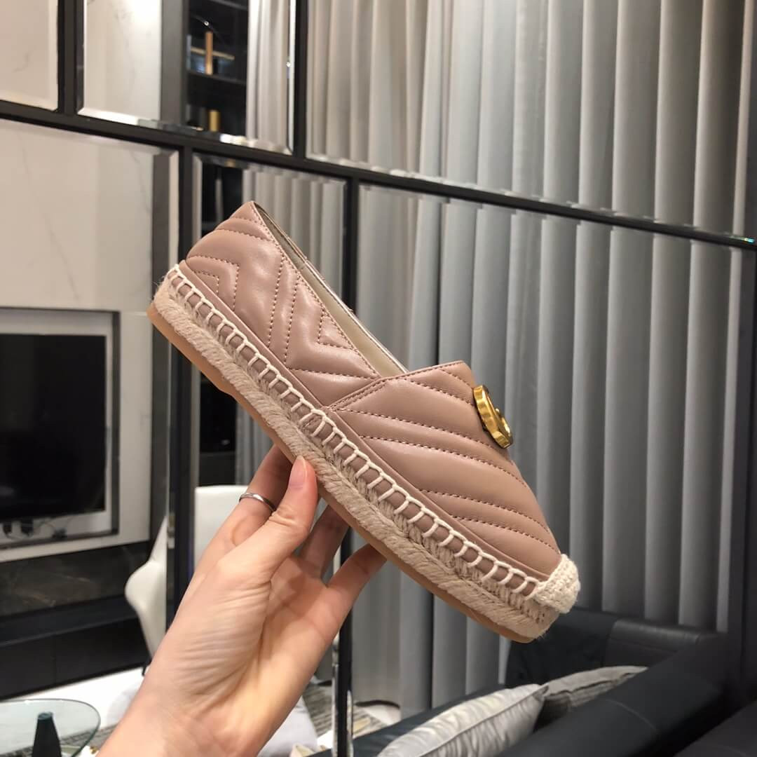 Gucci Chevron Leather Espadrille With Double G 551890 Dusty Pink