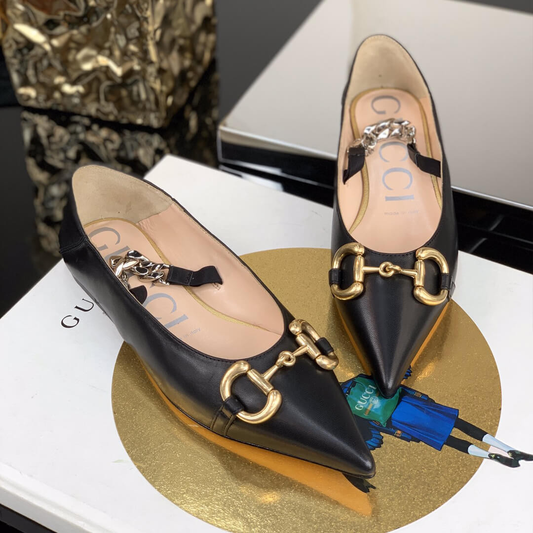 Gucci Leather Ballet Flat With Horsebit 621161 Black