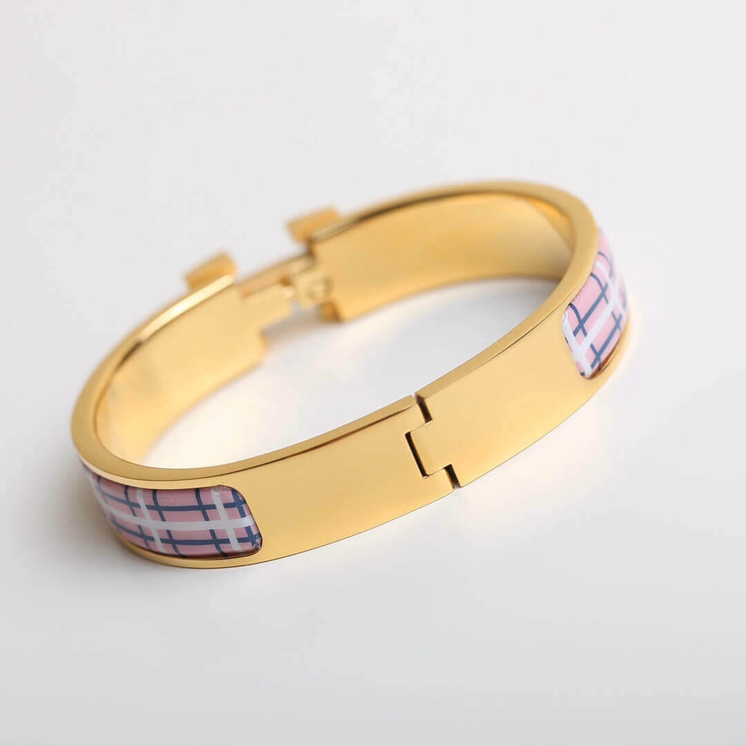 Hermes Clic H Tartan Bracelet H704 Pink