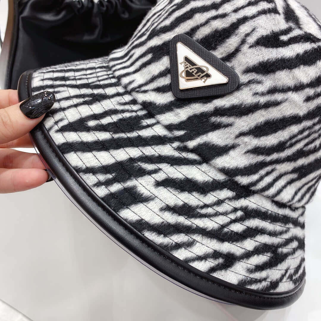 Prada Wool Bucket Hat In Zebra Print 2HC138