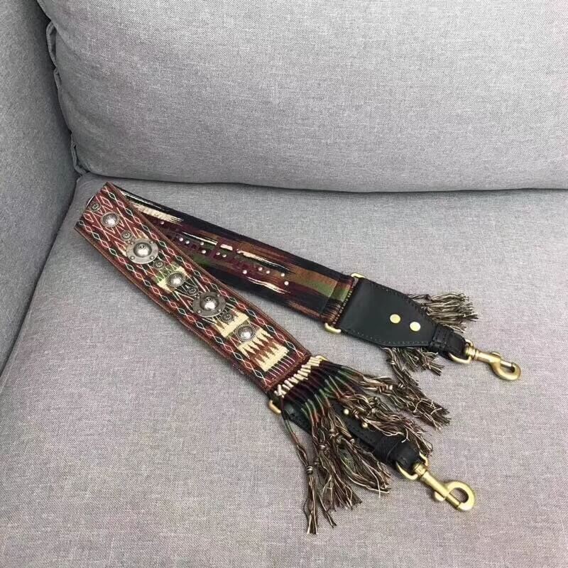 Christian Dior Fringed Shoulder Strap In Multi-Coloured Canvas MW521006 Adorned Red