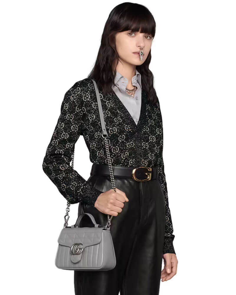Gucci GG Marmont Grey Matelasse Leather Mini Top Handle Bag 583571