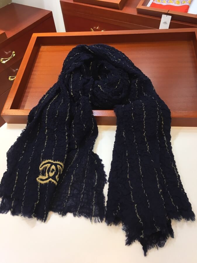 Chanel Cashmere Wool Sequins CC Stole C0924