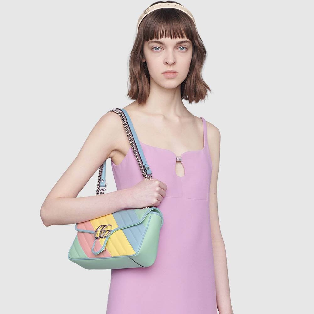 Gucci GG Marmont Small Shoulder Bag In Pastel And Rainbow 443497