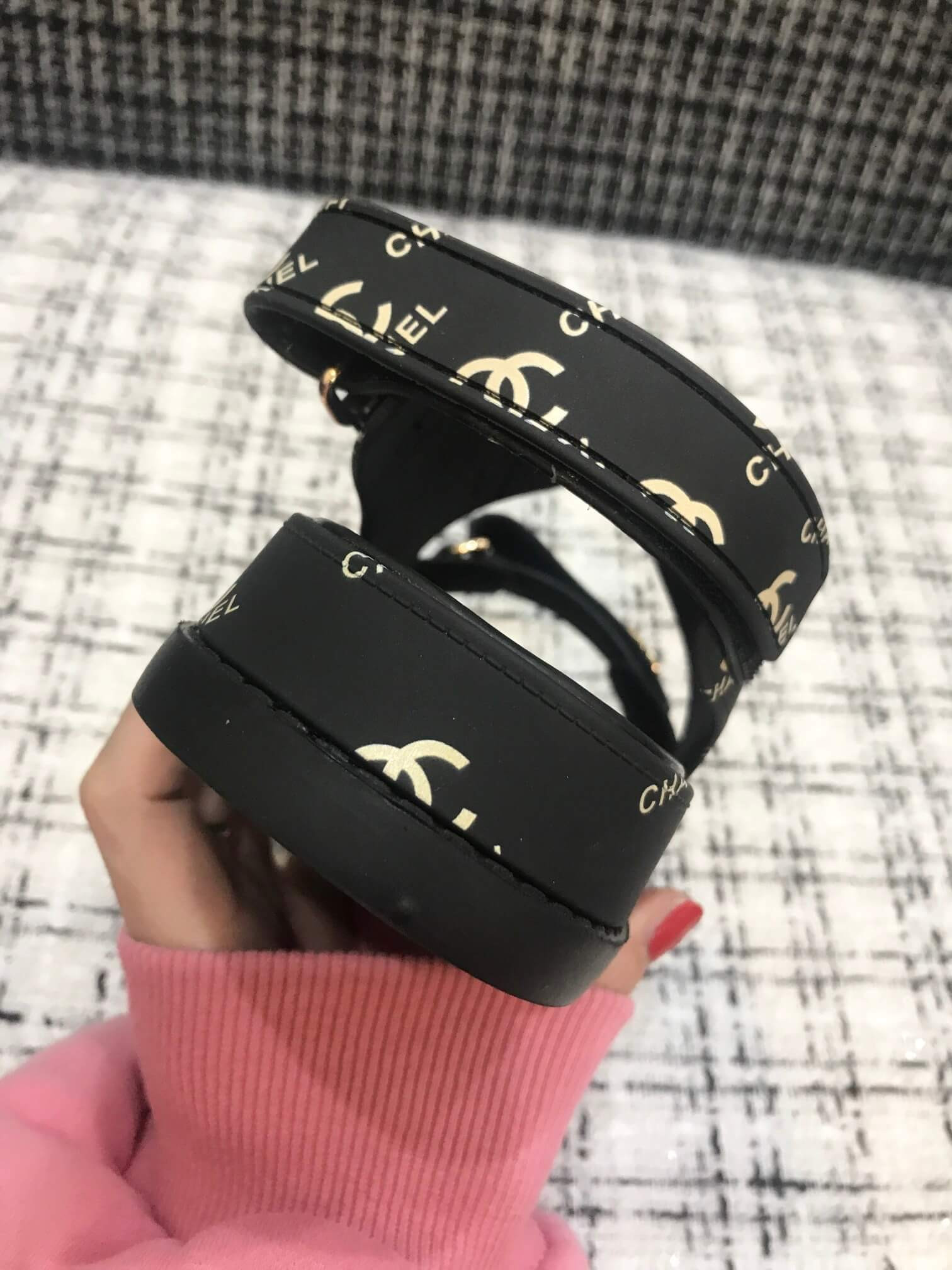 Chanel Velcro Sandals G31848 Black/Gold