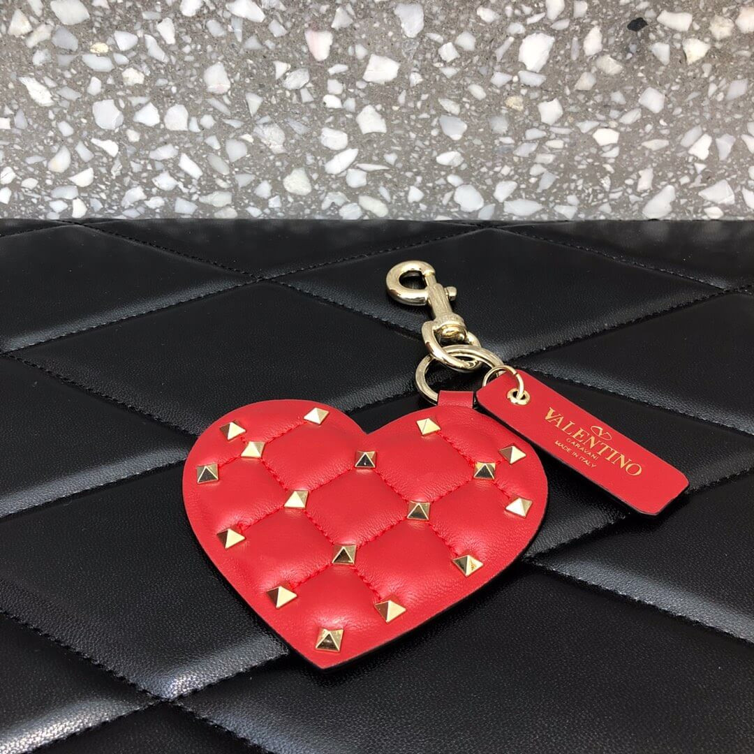 Valentino Rockstud Spike Heart Key Ring in Red 201