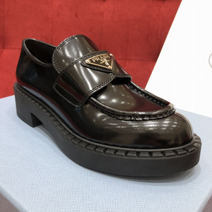 Prada Black Chocolate Brushed Leather Loafers 1D246M